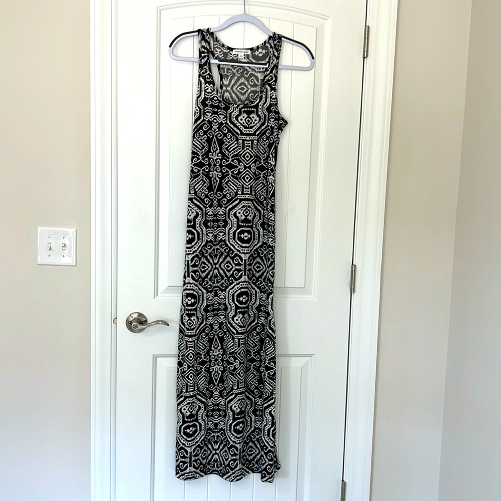 Ambience, apparel,S, black-and-white Ikat, maxi, Racer back, dress, resort wear